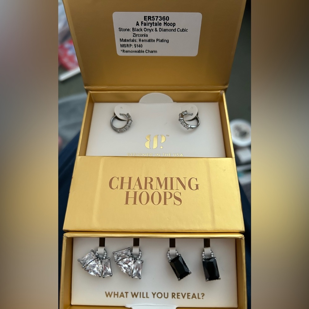 Bomb Party Charming Hoops. Onyx & CZ on Hematite